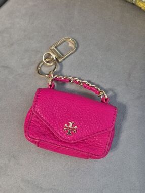 TORY BURCH Hot Pink Leather Mini Purse Keychain